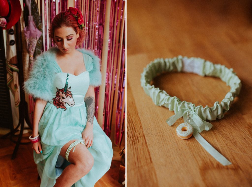 Kitsch Garter - Silk Garter, Fun Garter, Quirky Garter, Retro Garter, Donut Garter, Alternative Garter, Kawaii Garter, kitsch wedding retro wedding pastel wedding