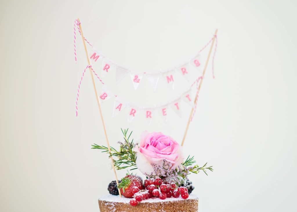 mini cake bunting, wedding cake bunting, personalised cake bunting