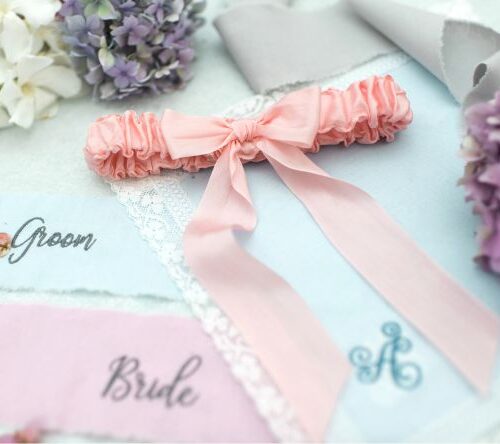 Luxury silk wedding garter pink