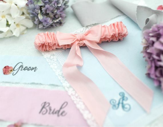 Luxury silk wedding garter pink
