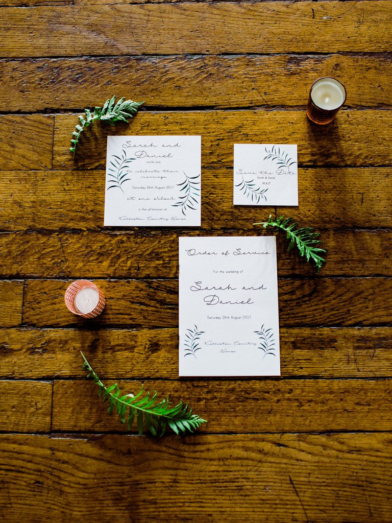 Copper Luxe Wedding With Personalised Napkins and Silk Garter