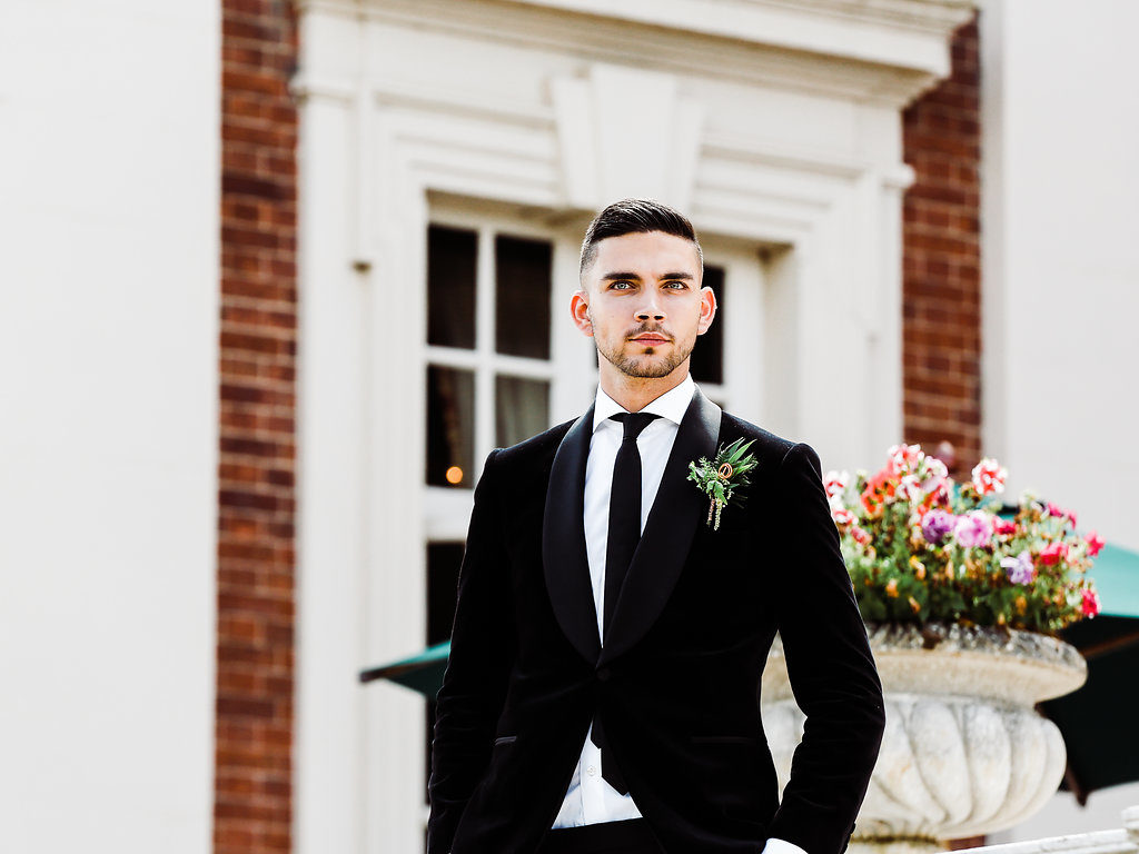 Copper Luxe Wedding With Personalised Napkins and Silk Garter