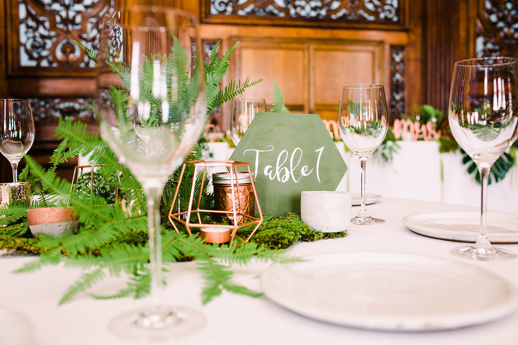 Copper Luxe Wedding With Personalised Napkins and Silk Garter