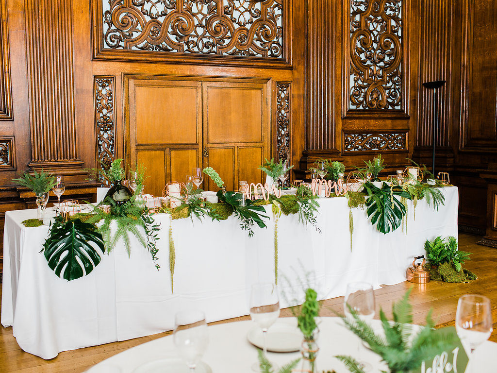 Copper Luxe Wedding With Personalised Napkins and Silk Garter