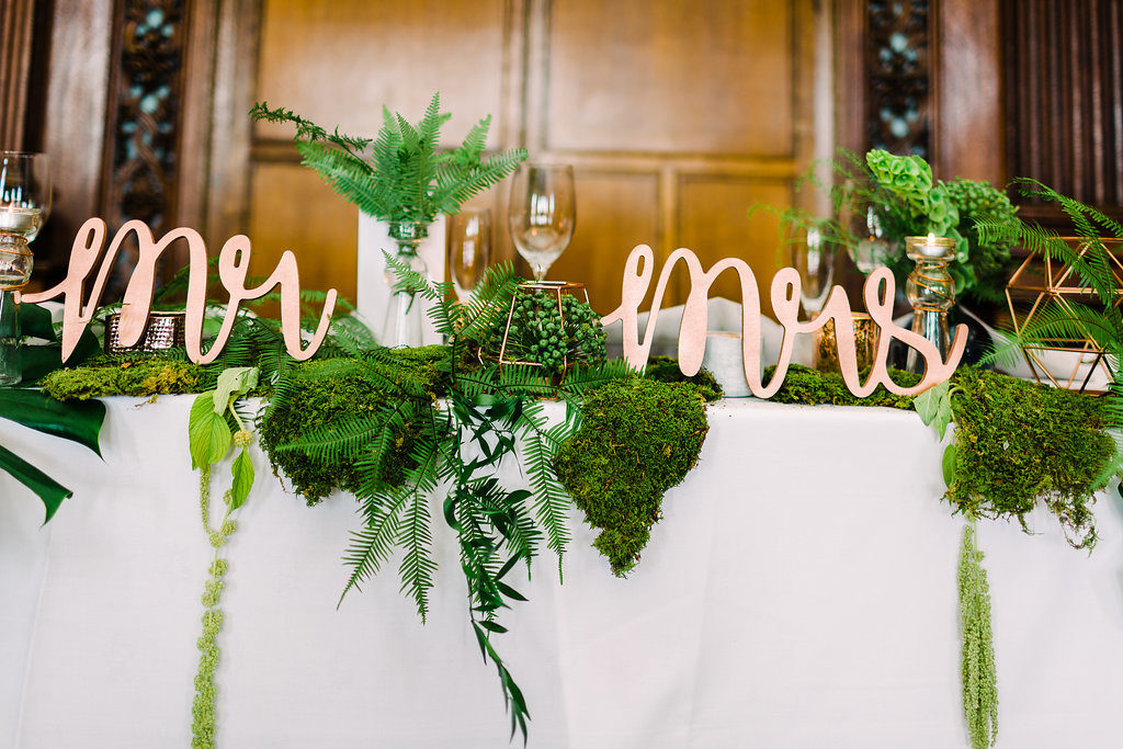 Copper Luxe Wedding With Personalised Napkins and Silk Garter