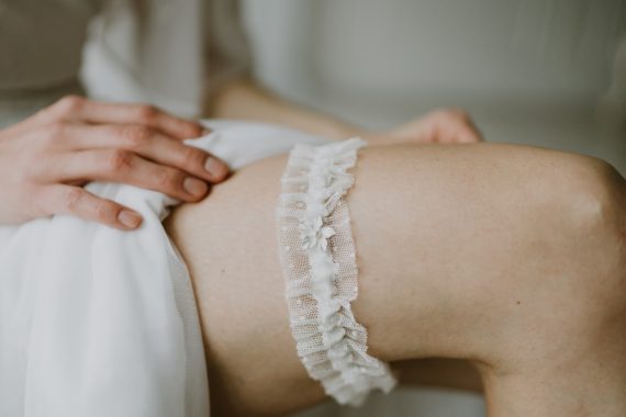 Delicate Wedding Garter with Dotty Tulle, Flower and Pearl Bead – Georgia